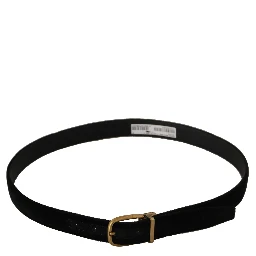 Black Velvet Leather Gold Tone Metal Buckle Belt