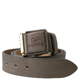 Brown Leather Fashion Logo Buckle Waist Belt