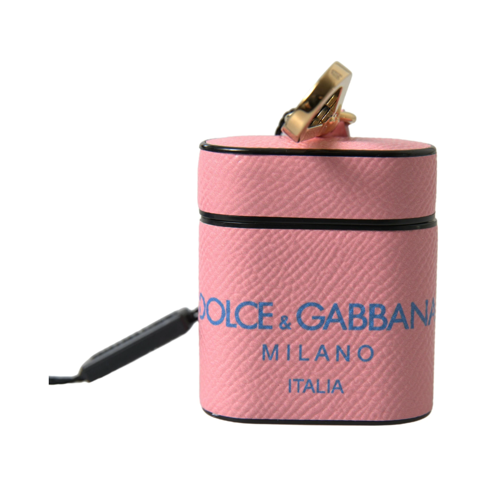 Pink Blue Calf Leather Logo Print Strap Airpods Case