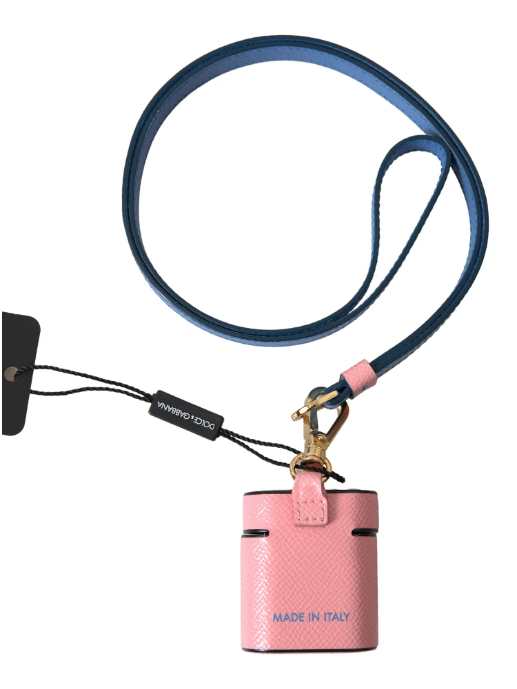 Pink Blue Calf Leather Logo Print Strap Airpods Case alternative