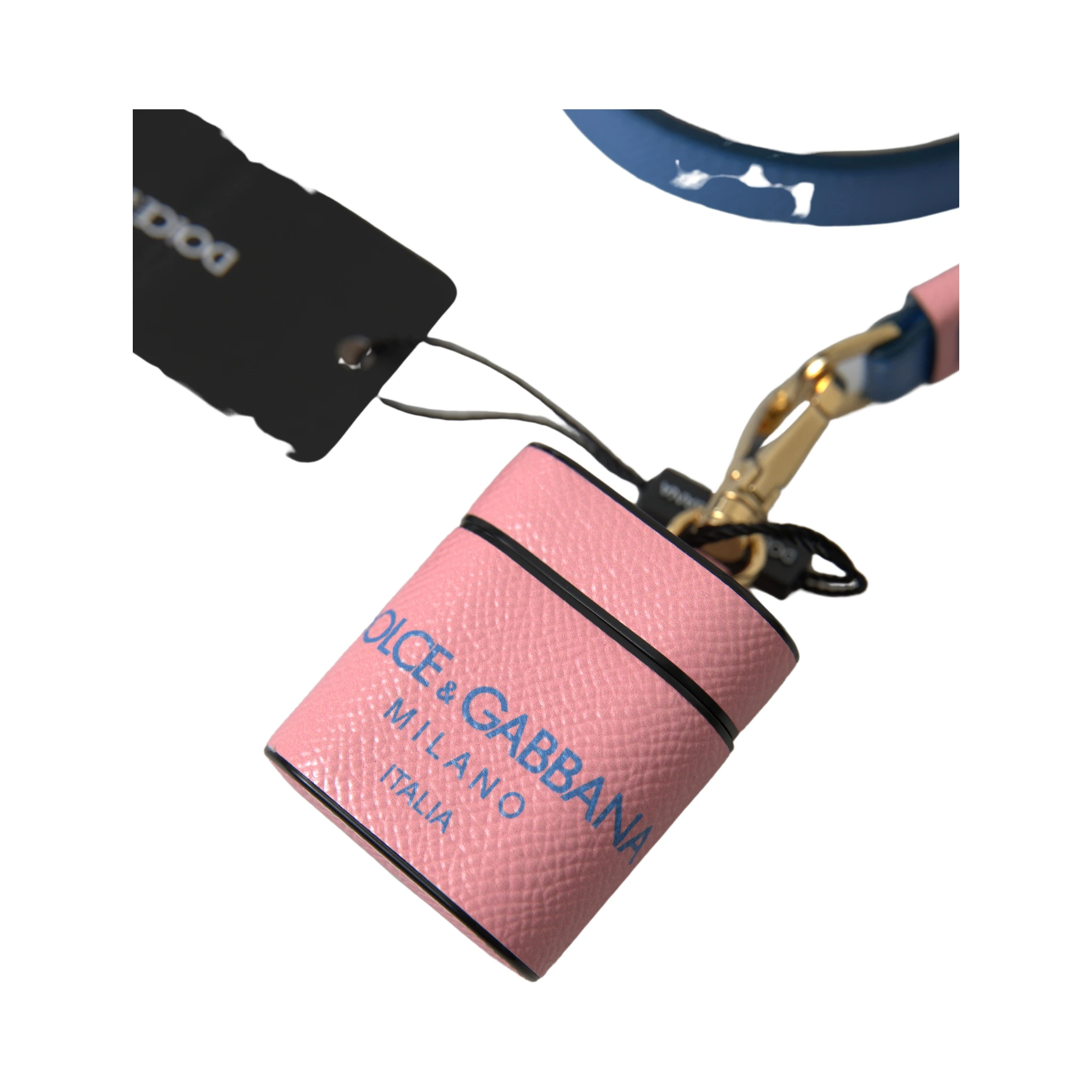 Pink Blue Calf Leather Logo Print Strap Airpods Case