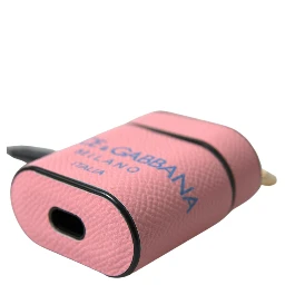 Pink Blue Calf Leather Logo Print Strap Airpods Case
