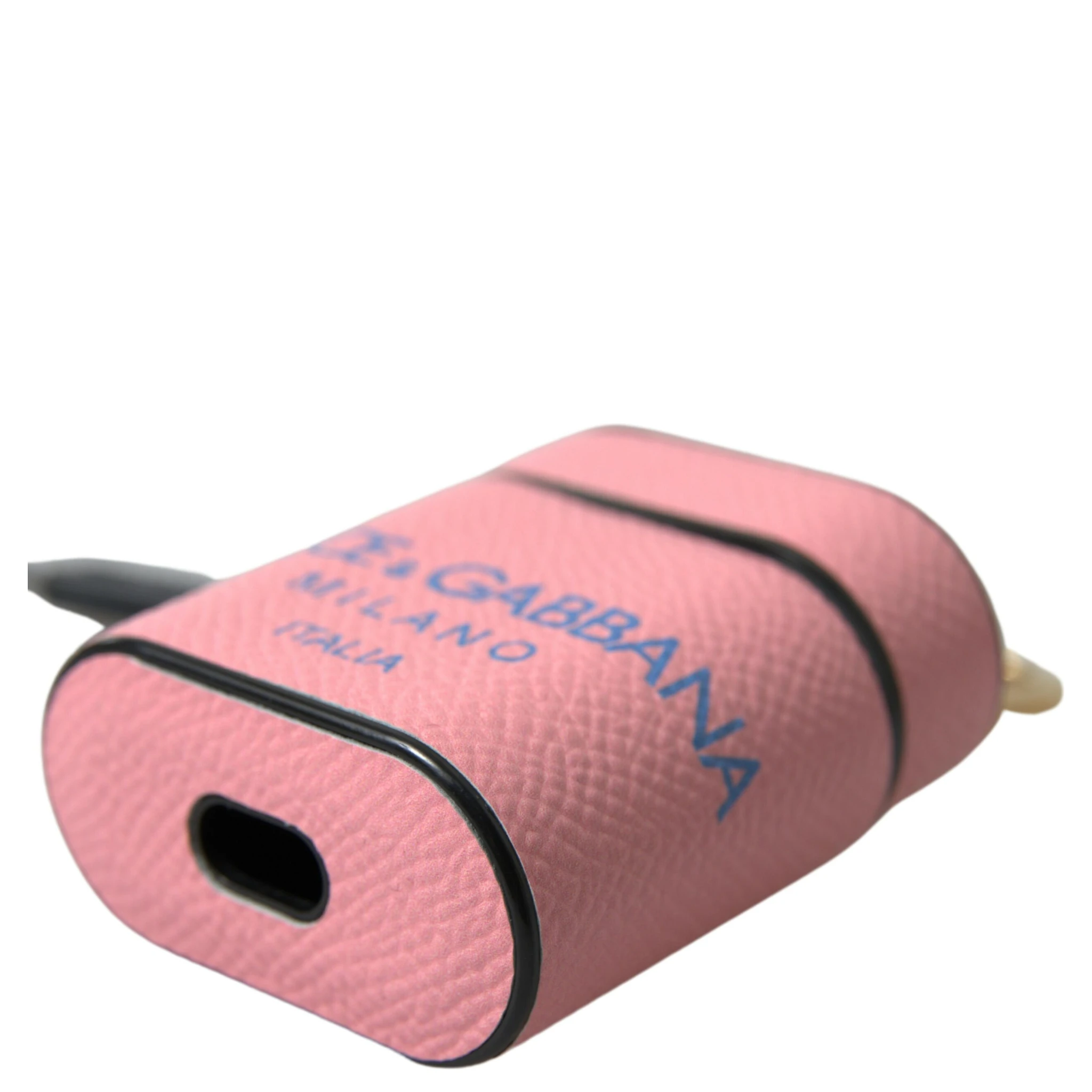 Pink Blue Calf Leather Logo Print Strap Airpods Case