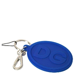 Blue Rubber DG Logo Silver Brass Metal Keyring Keychain