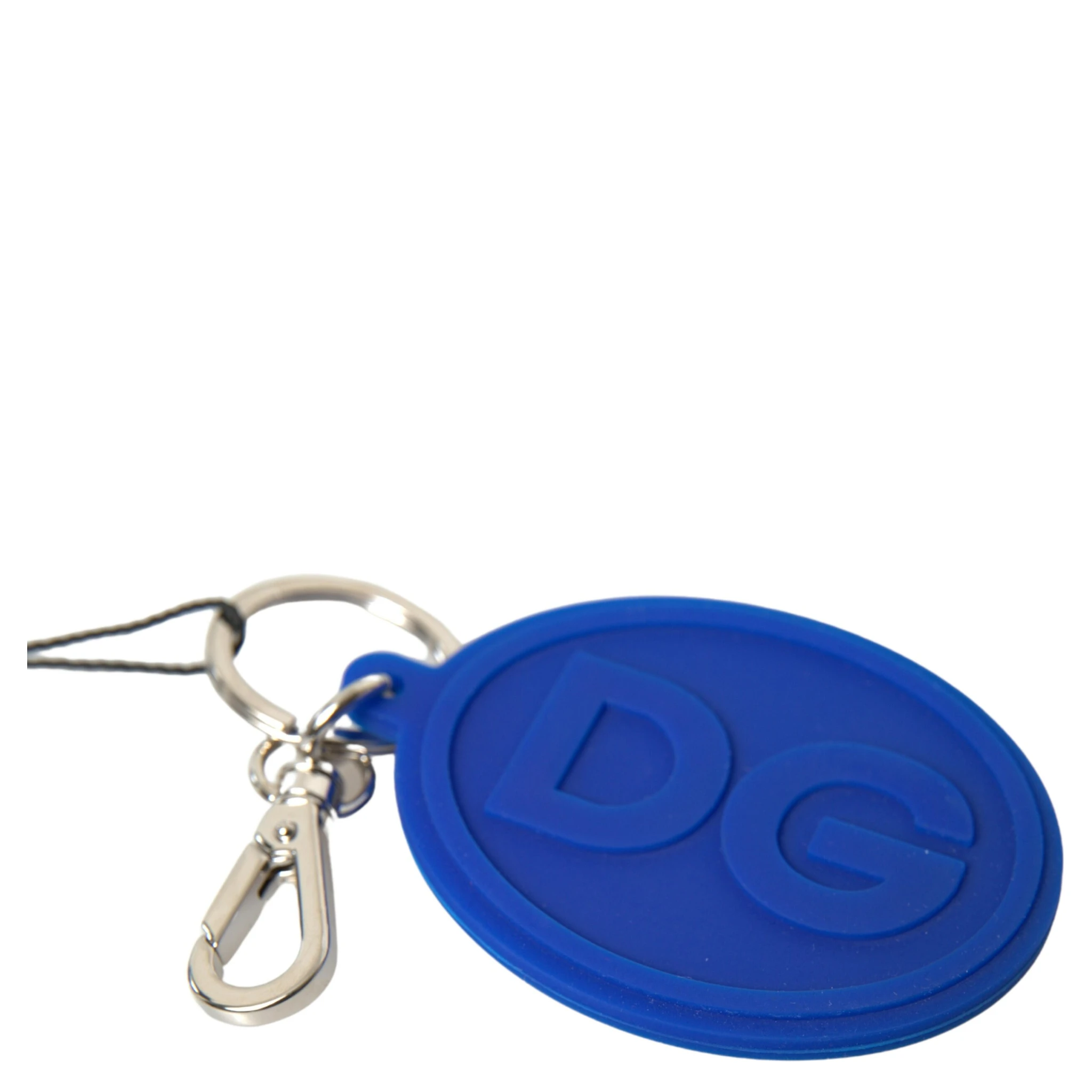 Blue Rubber DG Logo Silver Brass Metal Keyring Keychain