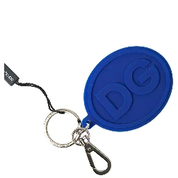 Blue Rubber DG Logo Silver Brass Metal Keyring Keychain