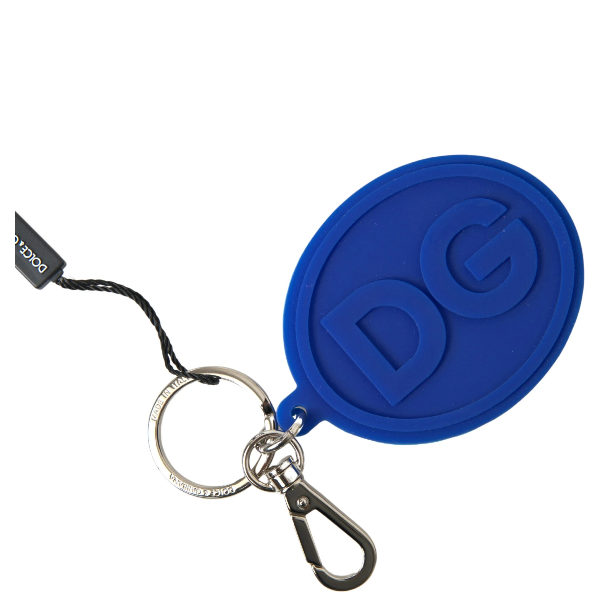 Blue Rubber DG Logo Silver Brass Metal Keyring Keychain