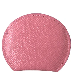 Pink Calfskin Leather Round Logo Print Hand Mirror Holder