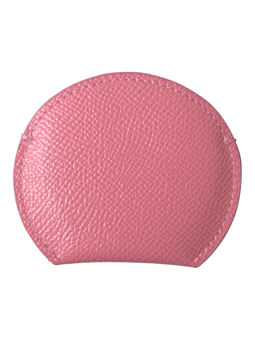 Pink Calfskin Leather Round Logo Print Hand Mirror Holder