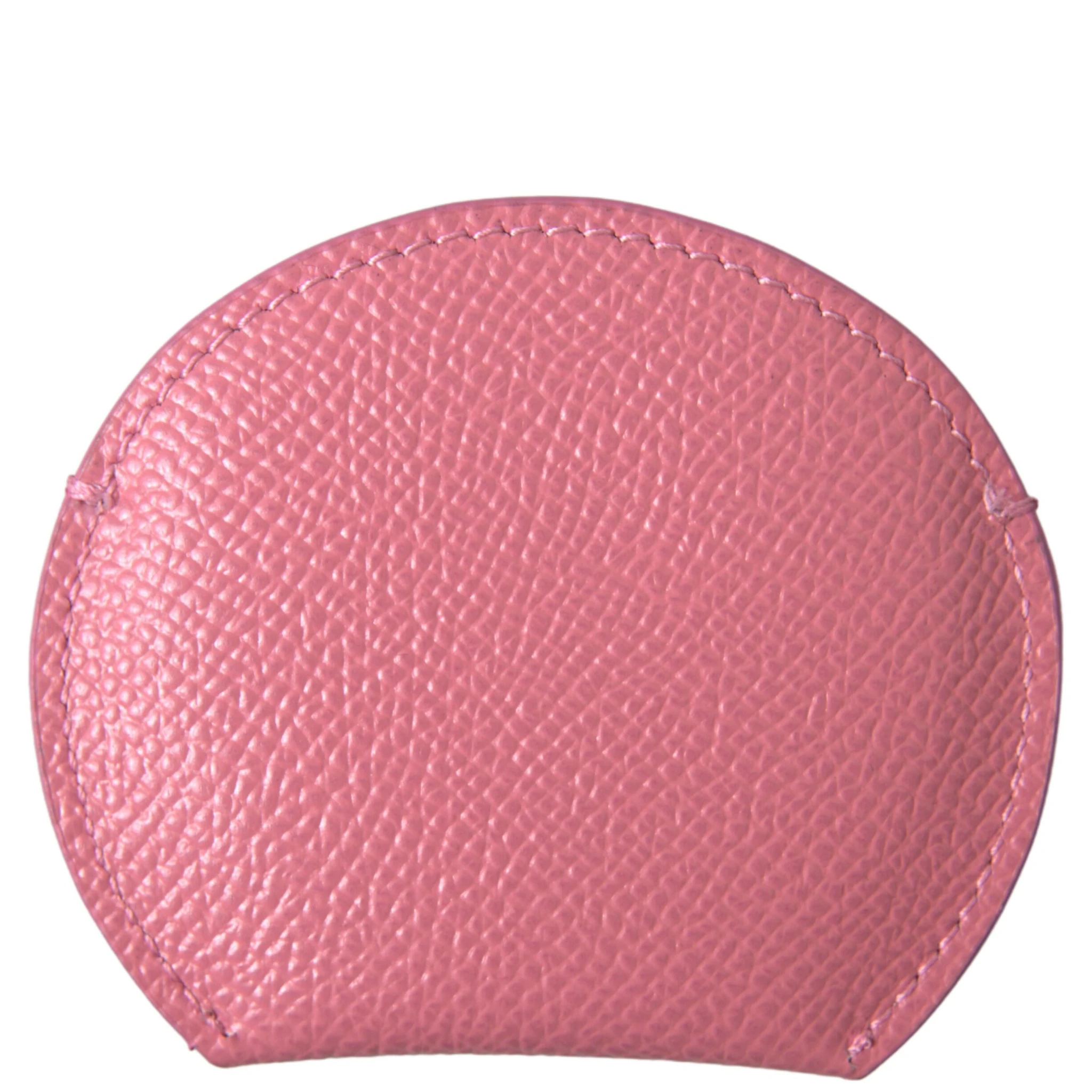 Pink Calfskin Leather Round Logo Print Hand Mirror Holder