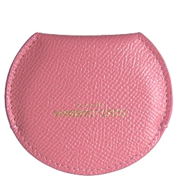 Pink Calfskin Leather Round Logo Print Hand Mirror Holder