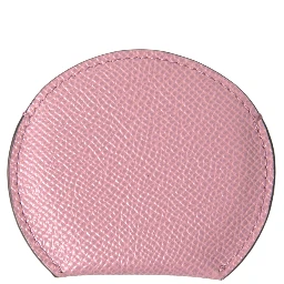 Pink Calfskin Leather Round Logo Print Hand Mirror Holder