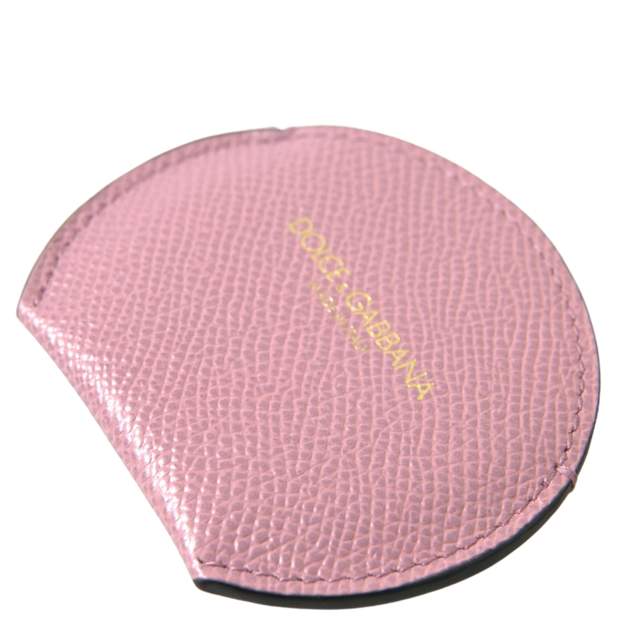 Pink Calfskin Leather Round Logo Print Hand Mirror Holder