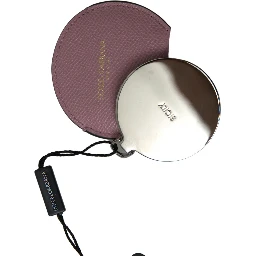 Pink Calfskin Leather Round Logo Print Hand Mirror Holder