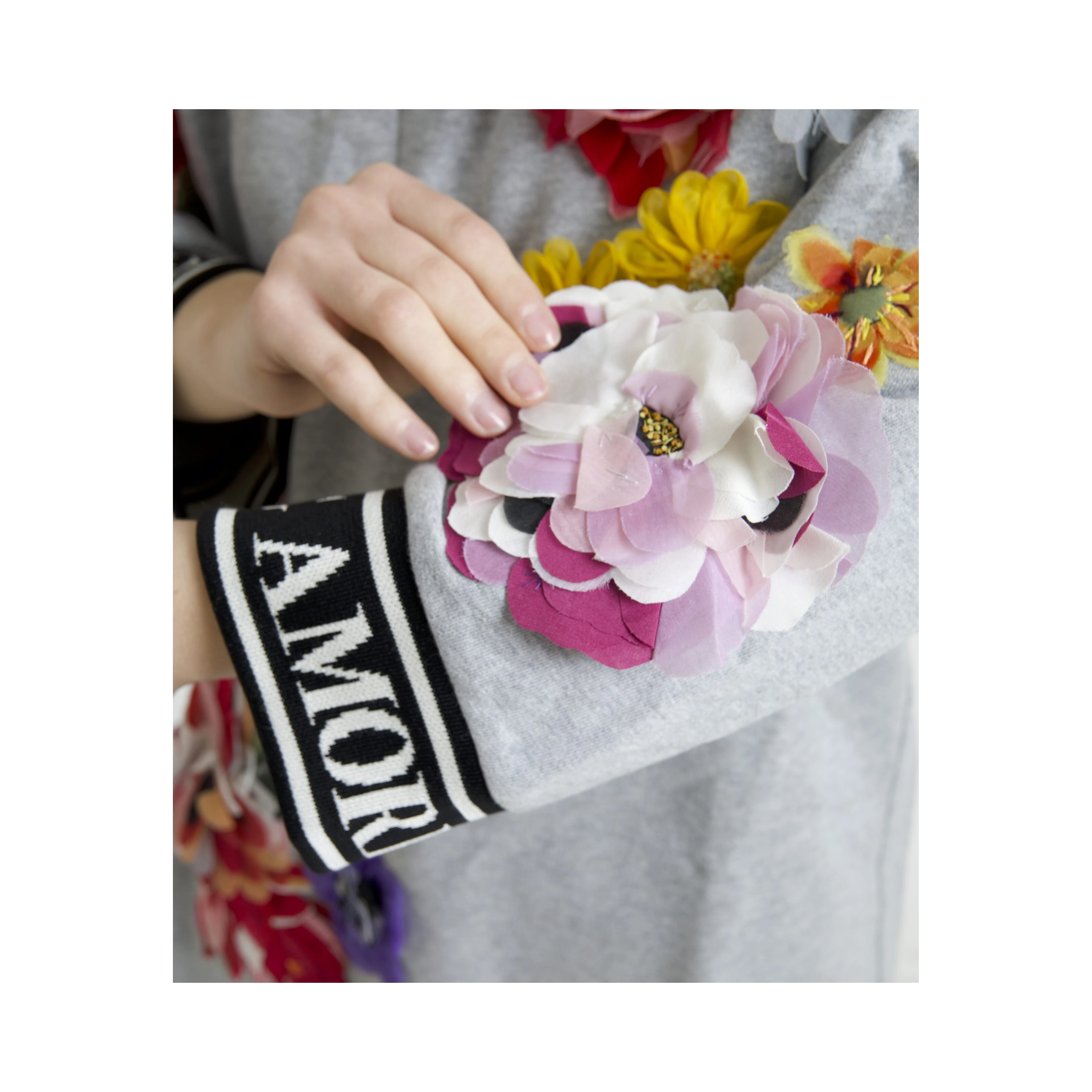 Gray DG Amore Queen Floral Pullover Sweater