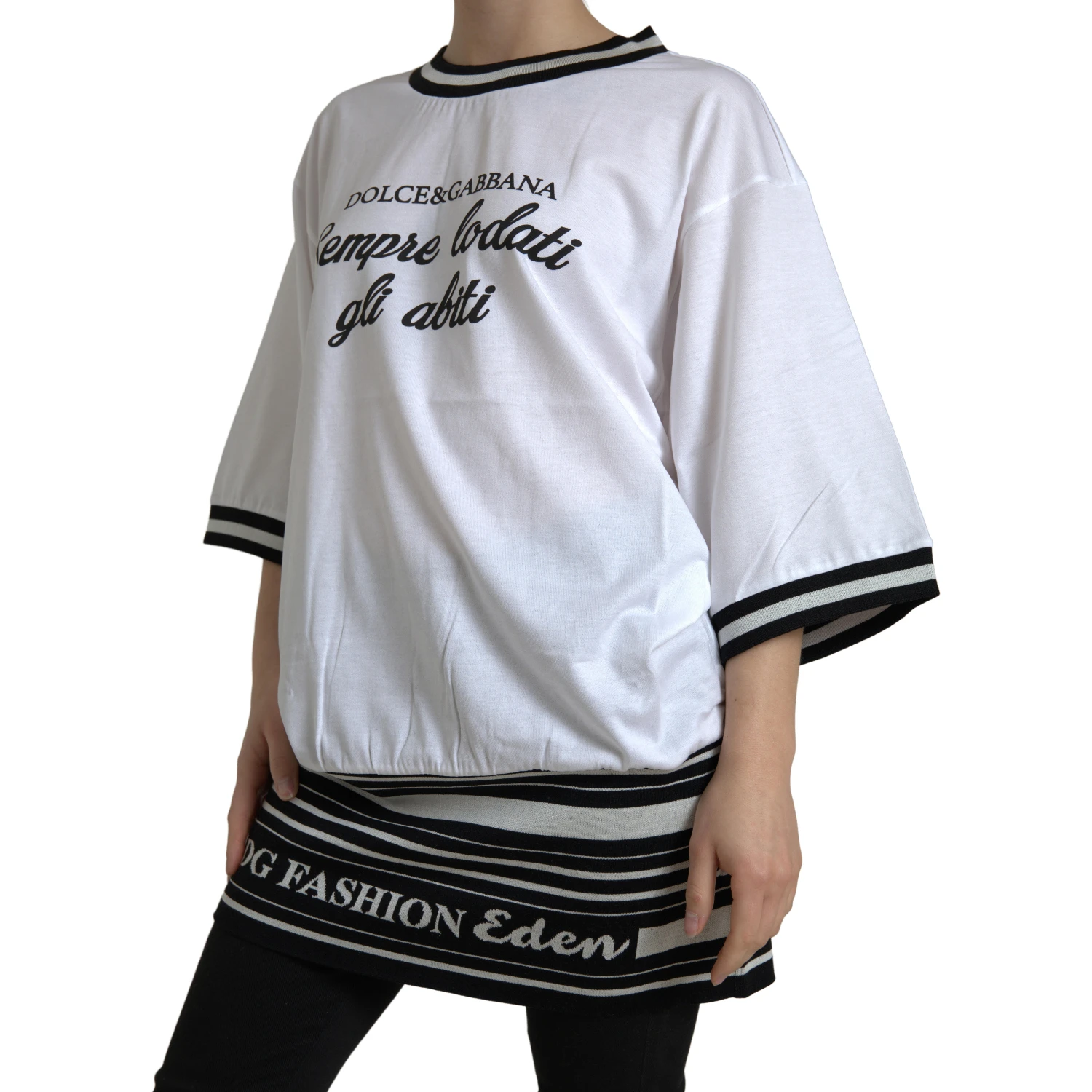 White Cotton DG Fashion Crew Neck Tee T-shirt