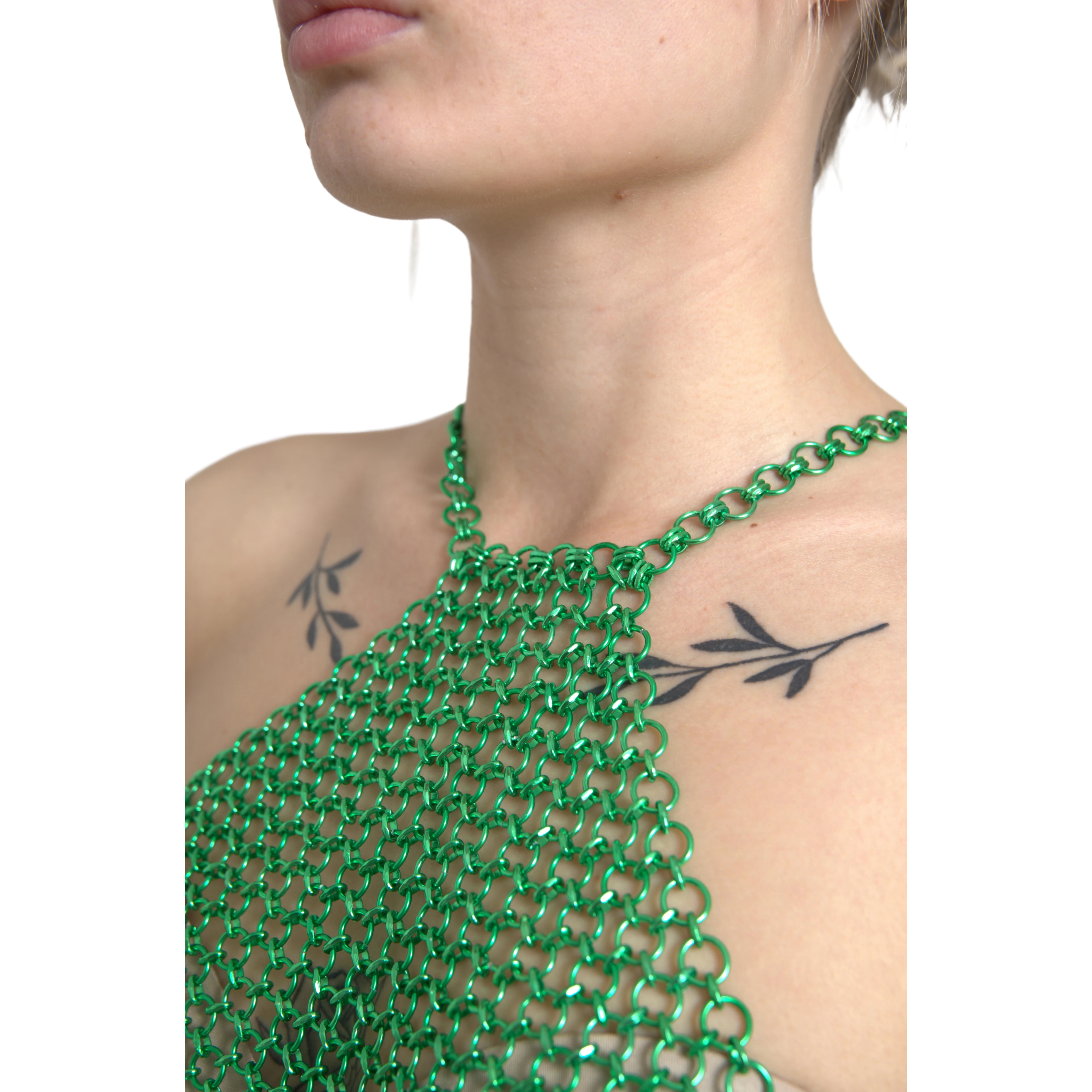 Green Aluminum Sleeveless Halter Cropped Tank Top