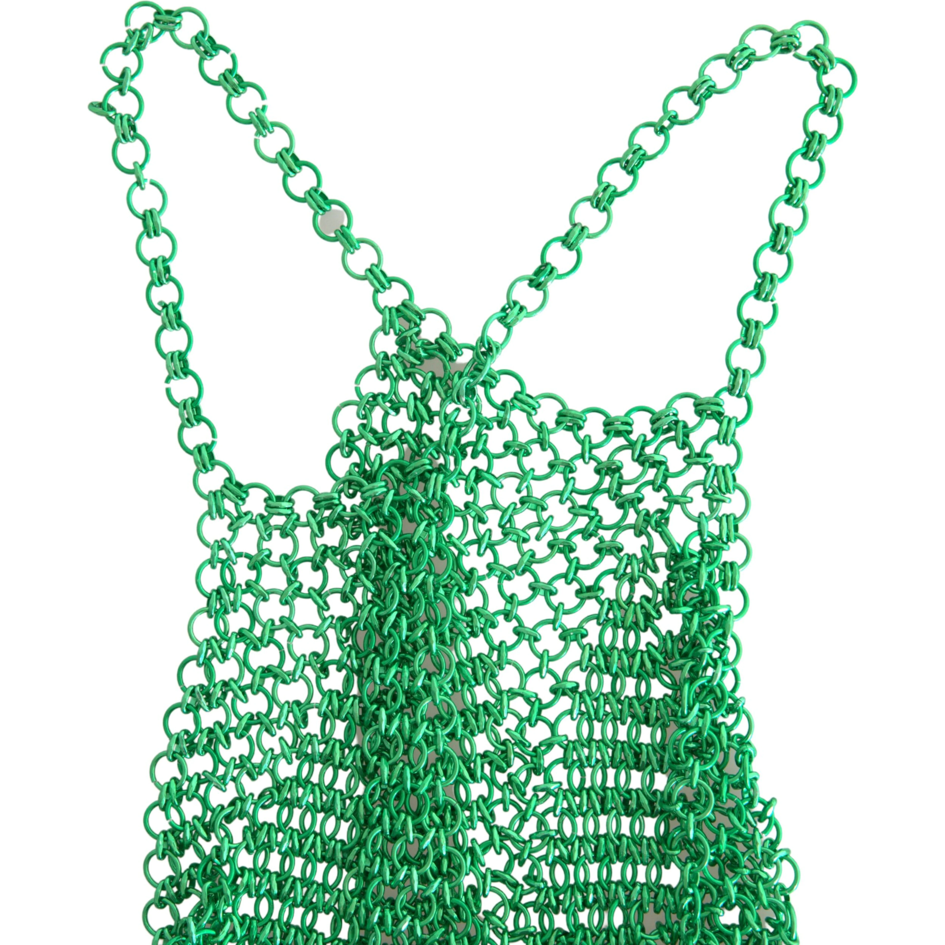 Green Aluminum Sleeveless Halter Cropped Tank Top