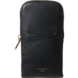 Black Leather Men Purse Double Belt Strap Bracelet Bag