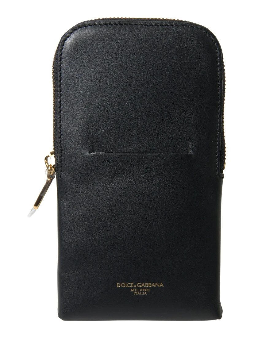 Black Leather Men Purse Double Belt Strap Bracelet Bag