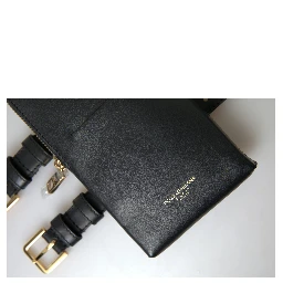 Black Leather Men Purse Double Belt Strap Bracelet Bag