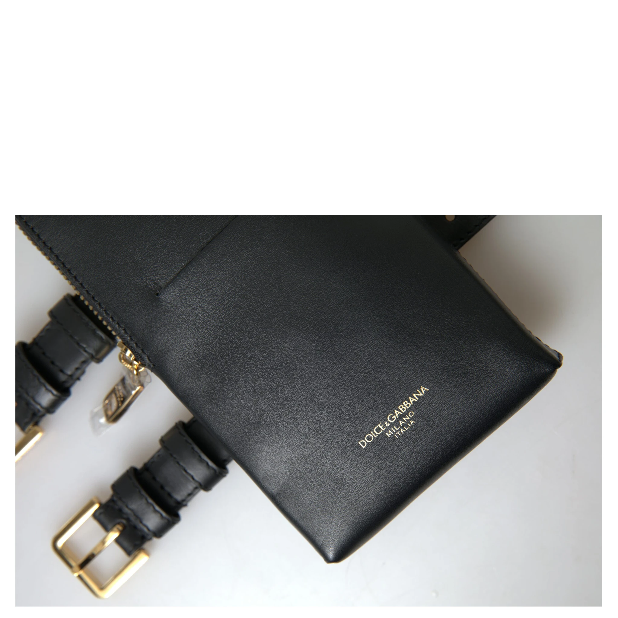 Black Leather Men Purse Double Belt Strap Bracelet Bag