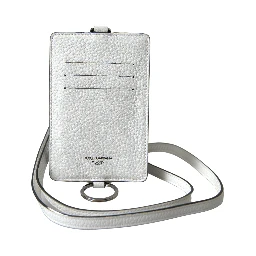 White Leather Lanyard Logo Card Holder Men Wallet