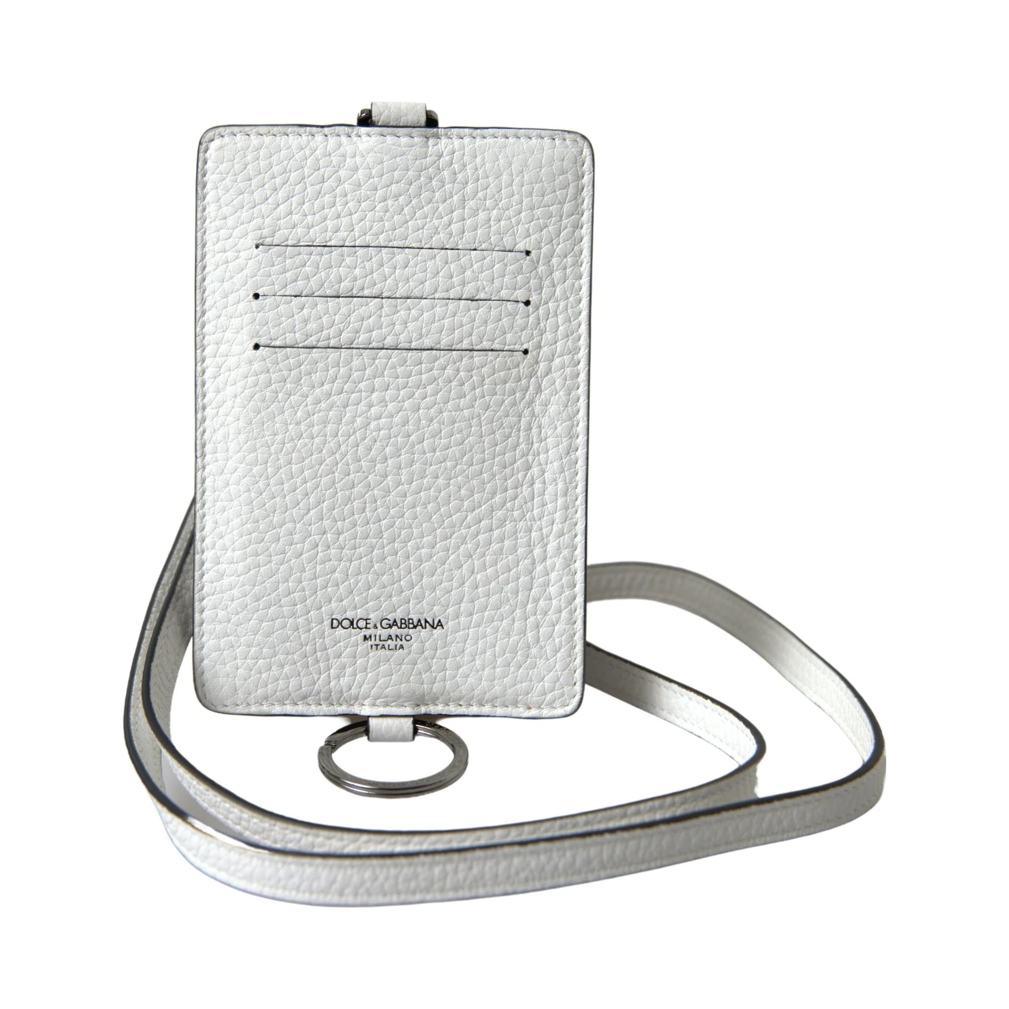 White Leather Lanyard Logo Card Holder Men Wallet
