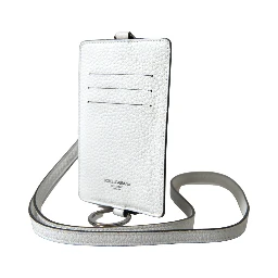 White Leather Lanyard Logo Card Holder Men Wallet
