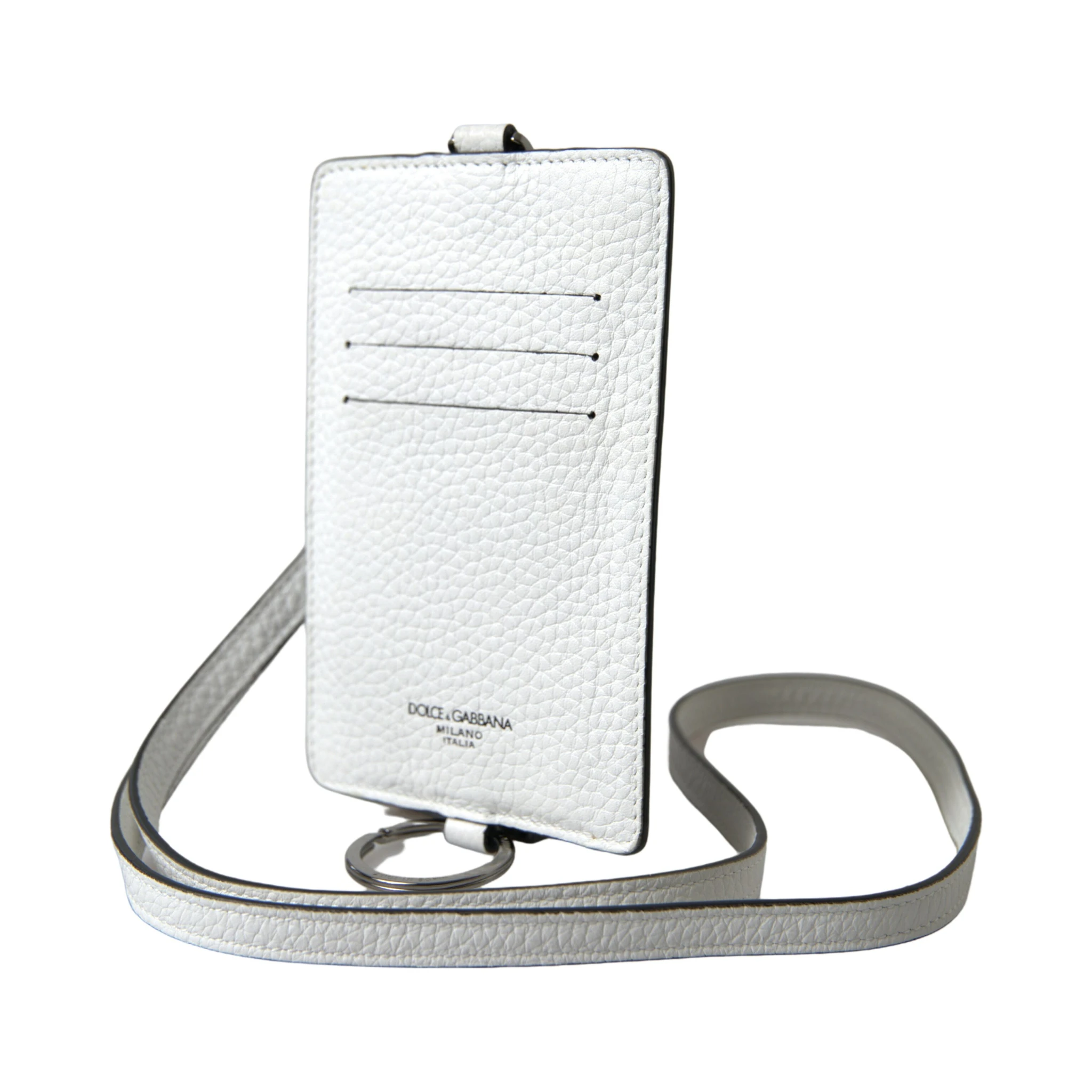 White Leather Lanyard Logo Card Holder Men Wallet