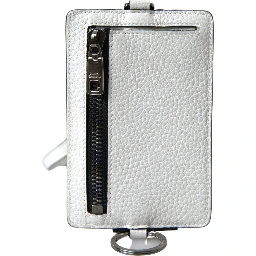 White Leather Lanyard Logo Card Holder Men Wallet