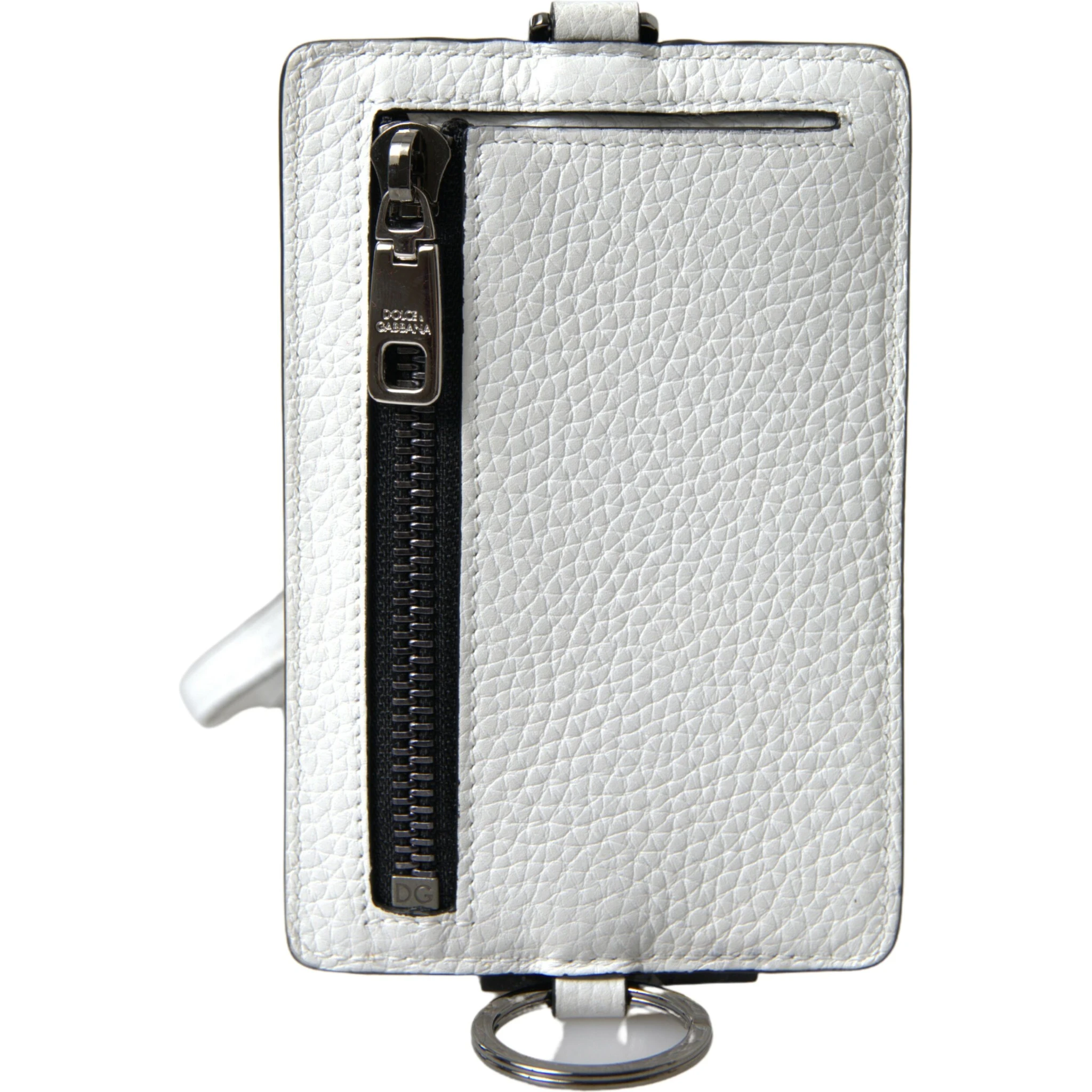 White Leather Lanyard Logo Card Holder Men Wallet