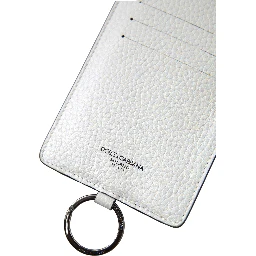 White Leather Lanyard Logo Card Holder Men Wallet