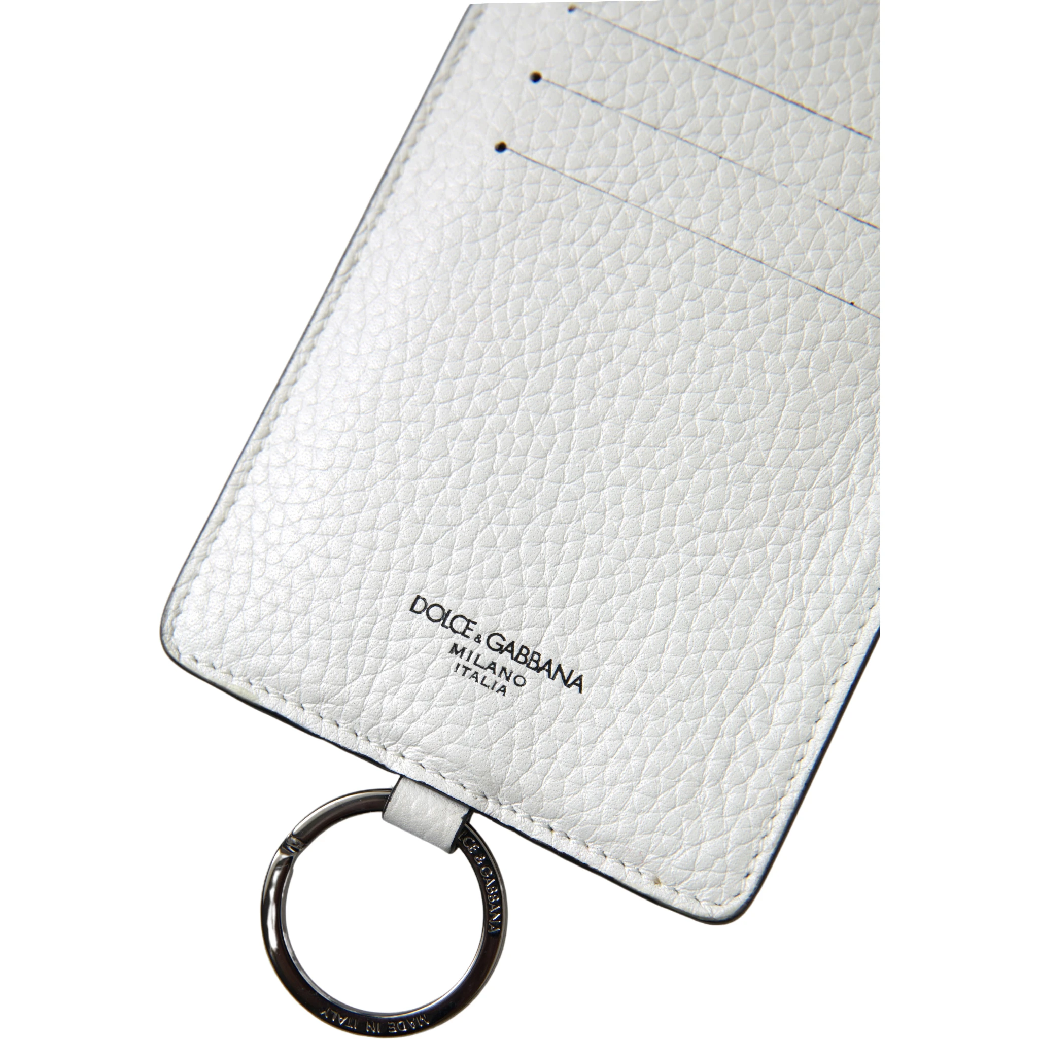 White Leather Lanyard Logo Card Holder Men Wallet