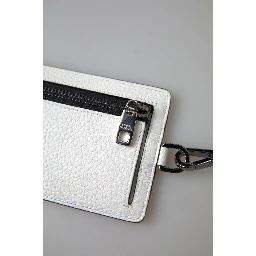 White Leather Lanyard Logo Card Holder Men Wallet