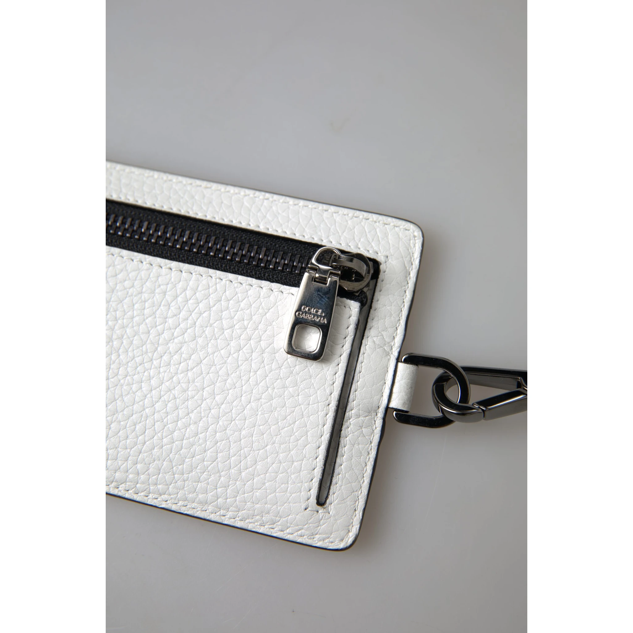 White Leather Lanyard Logo Card Holder Men Wallet