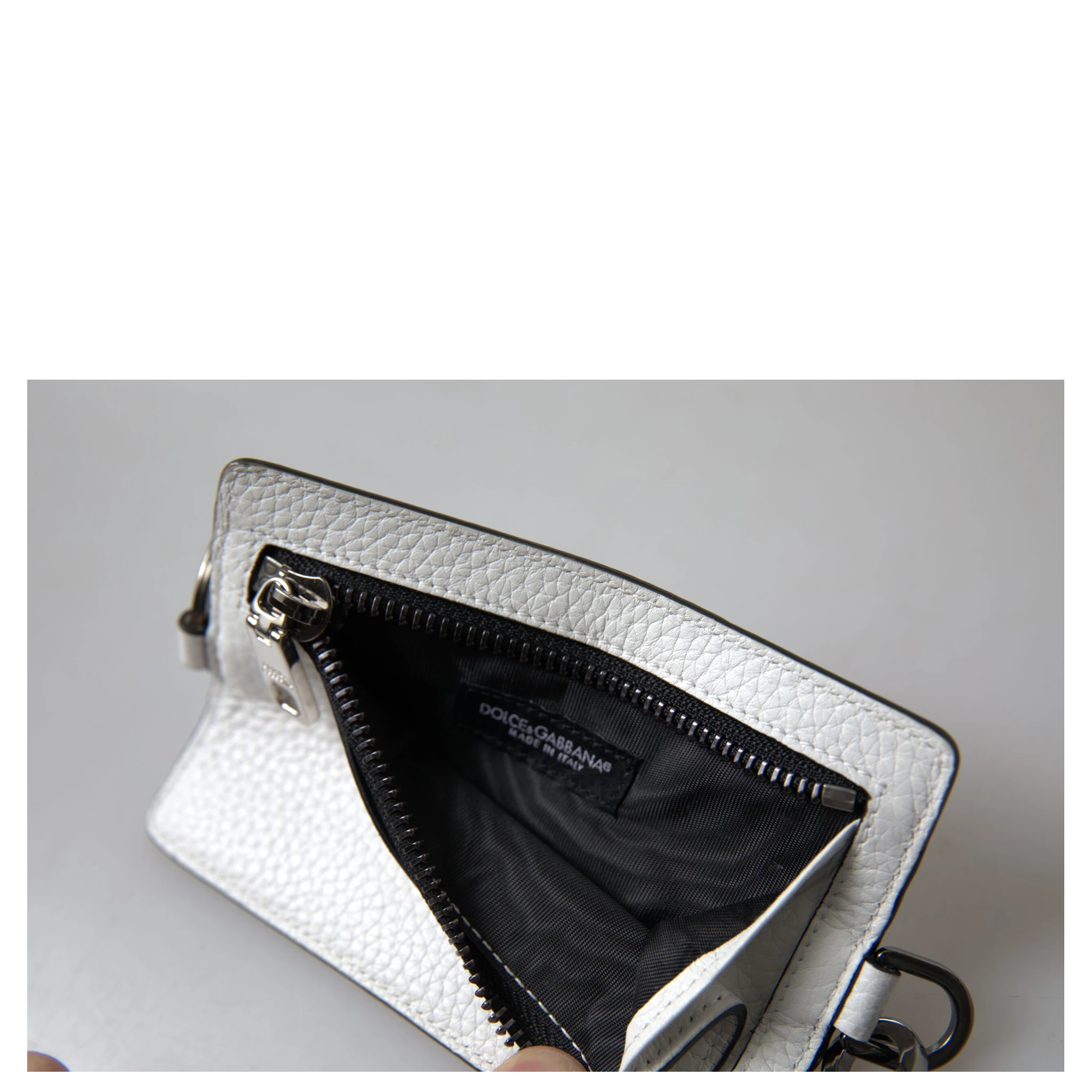 White Leather Lanyard Logo Card Holder Men Wallet