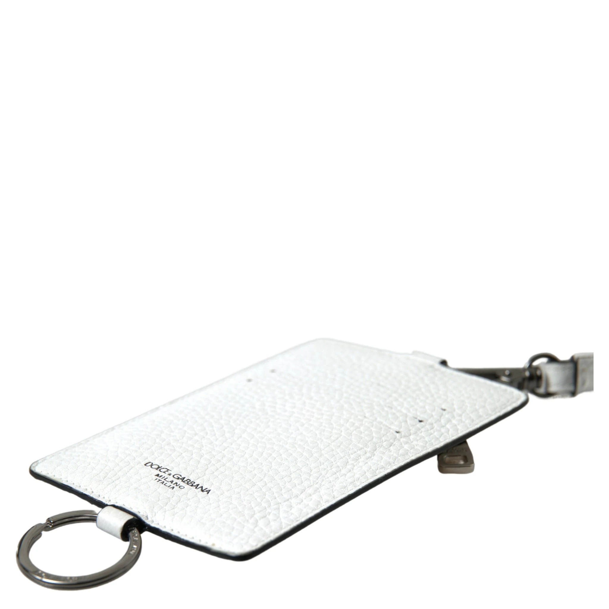 White Leather Lanyard Logo Card Holder Men Wallet