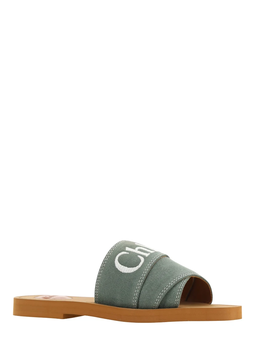 Forest Green Cotton Slides Woody Sandals