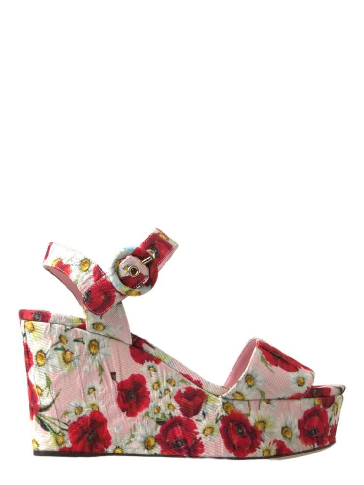 Multicolor floral print Wedges Floral Ankle Strap Sandals