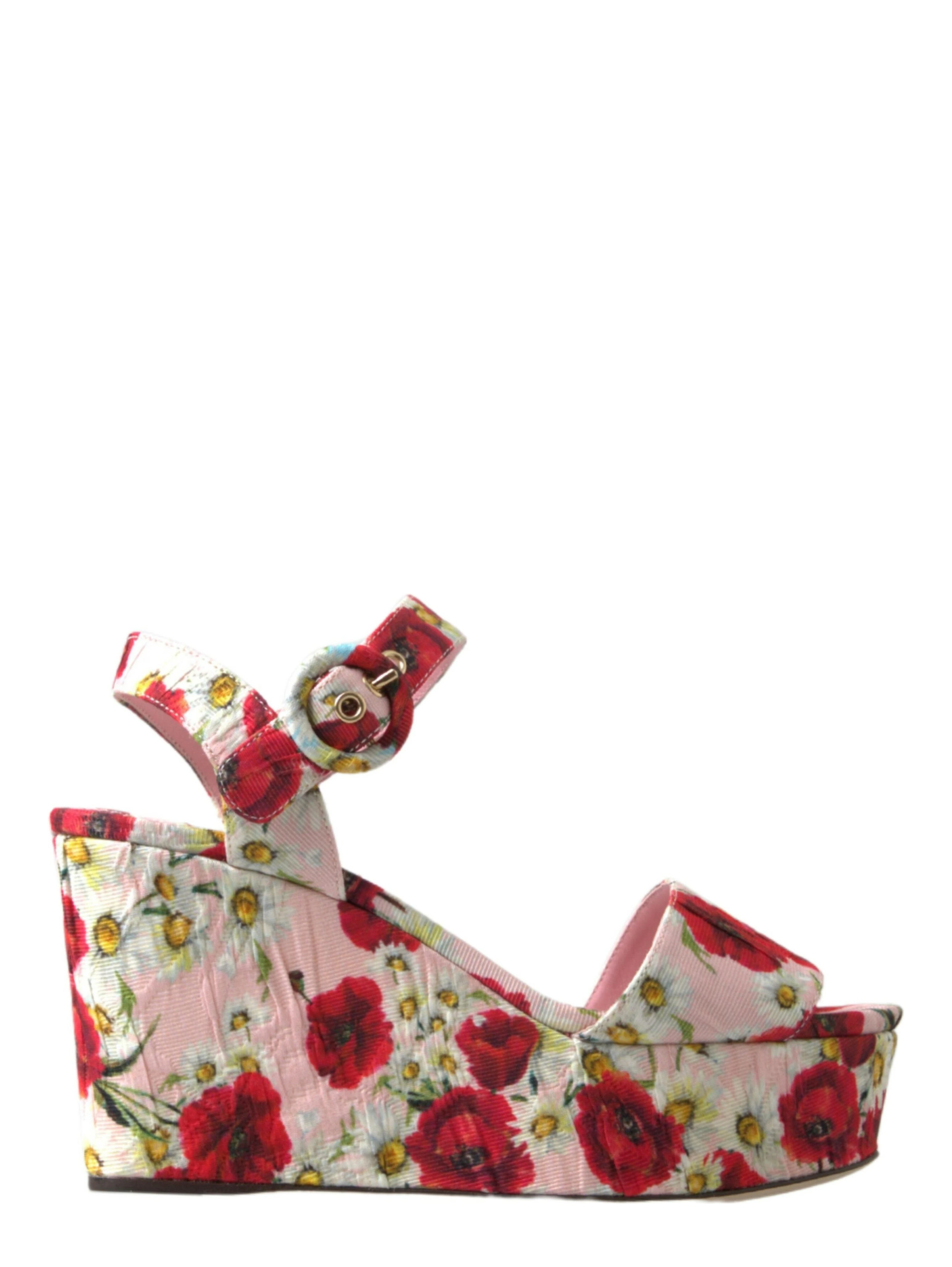 Multicolor floral print Wedges Floral Ankle Strap Sandals
