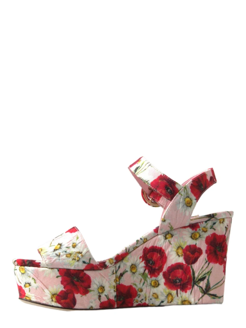 Multicolor floral print Wedges Floral Ankle Strap Sandals
