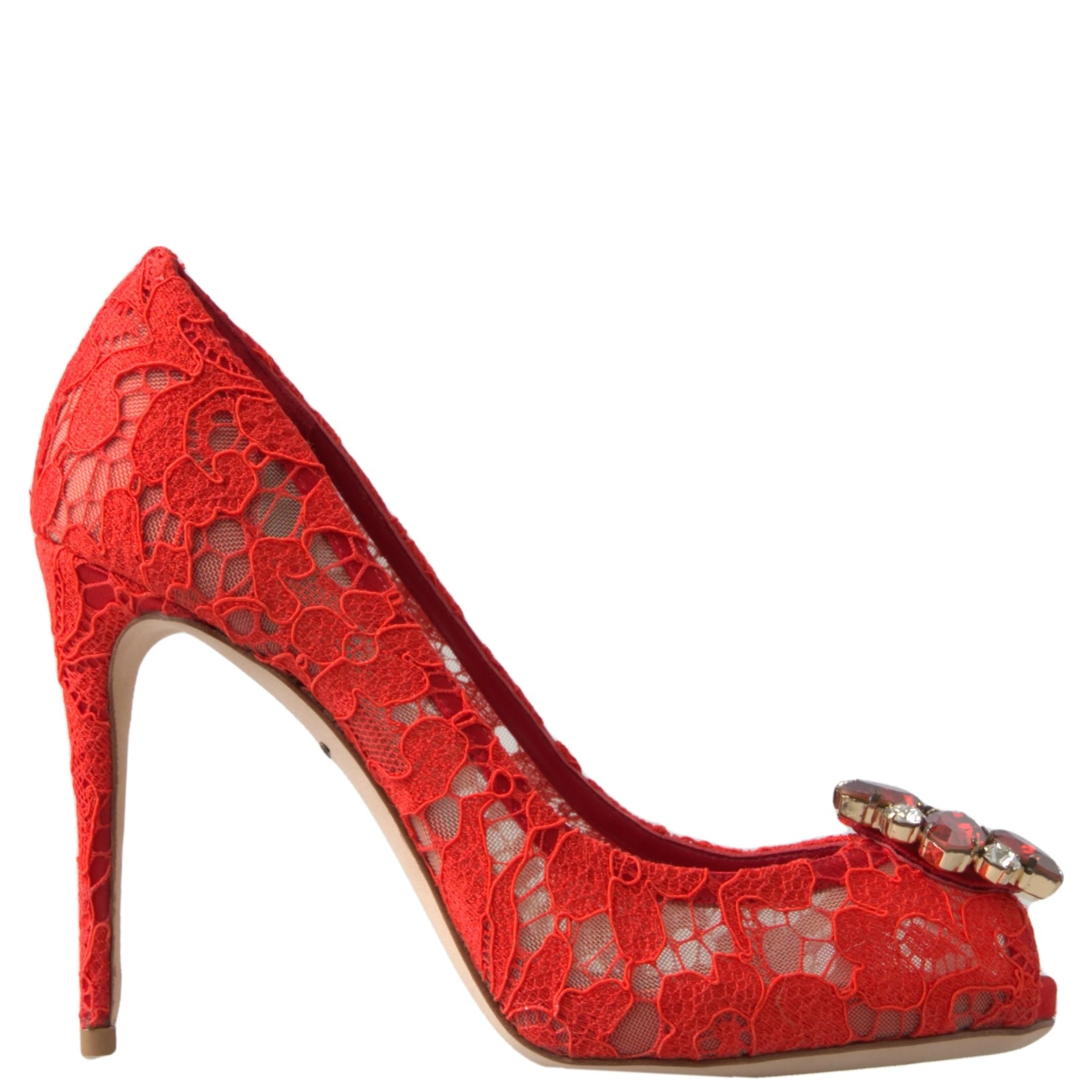 Red Taormina Lace Crystal Heels Pumps Shoes