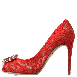 Red Taormina Lace Crystal Heels Pumps Shoes
