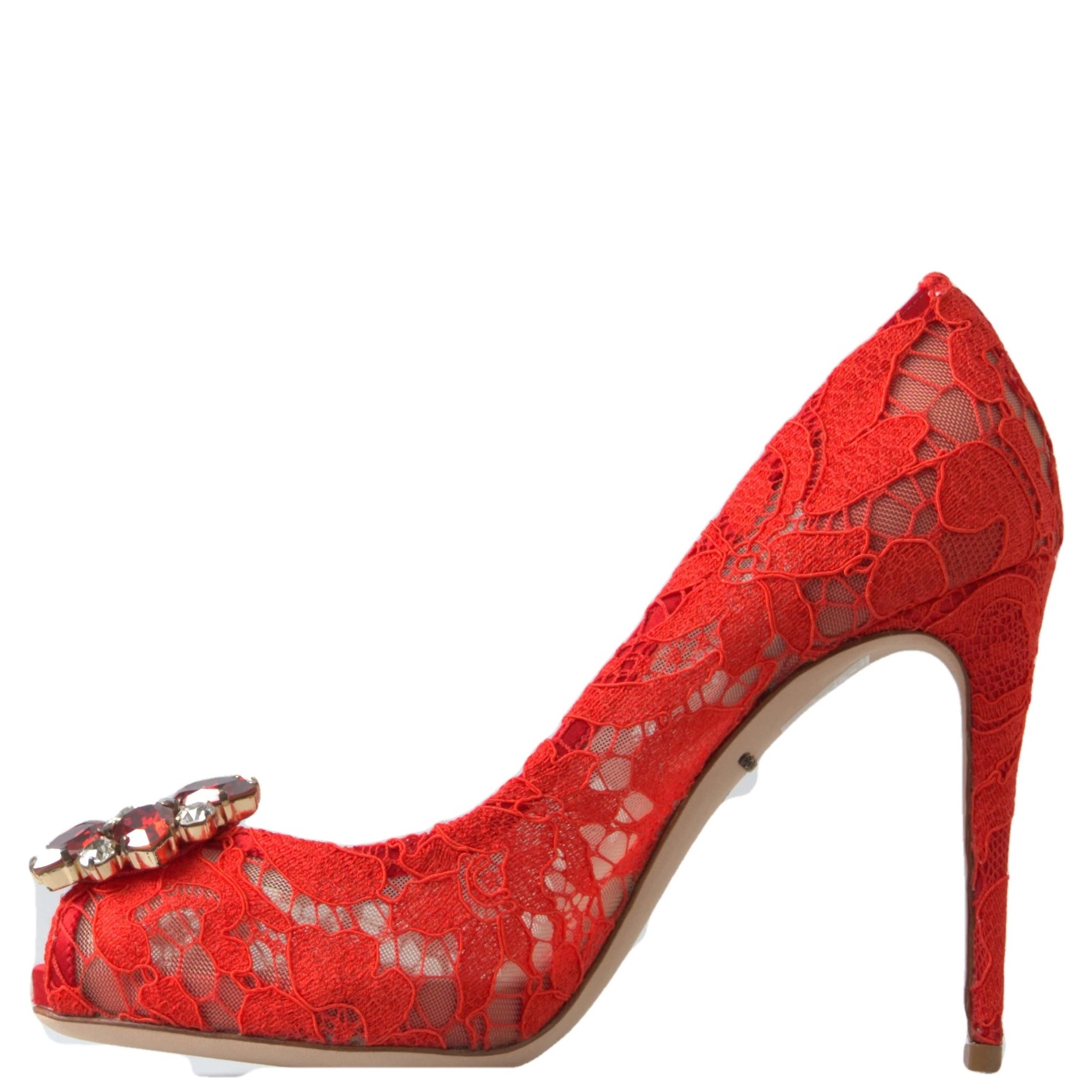 Red Taormina Lace Crystal Heels Pumps Shoes