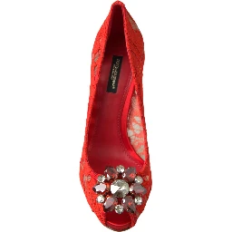 Red Taormina Lace Crystal Heels Pumps Shoes