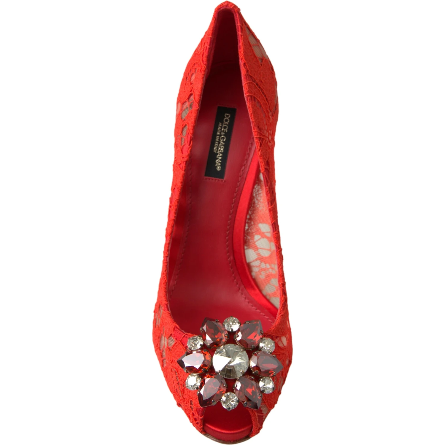 Red Taormina Lace Crystal Heels Pumps Shoes