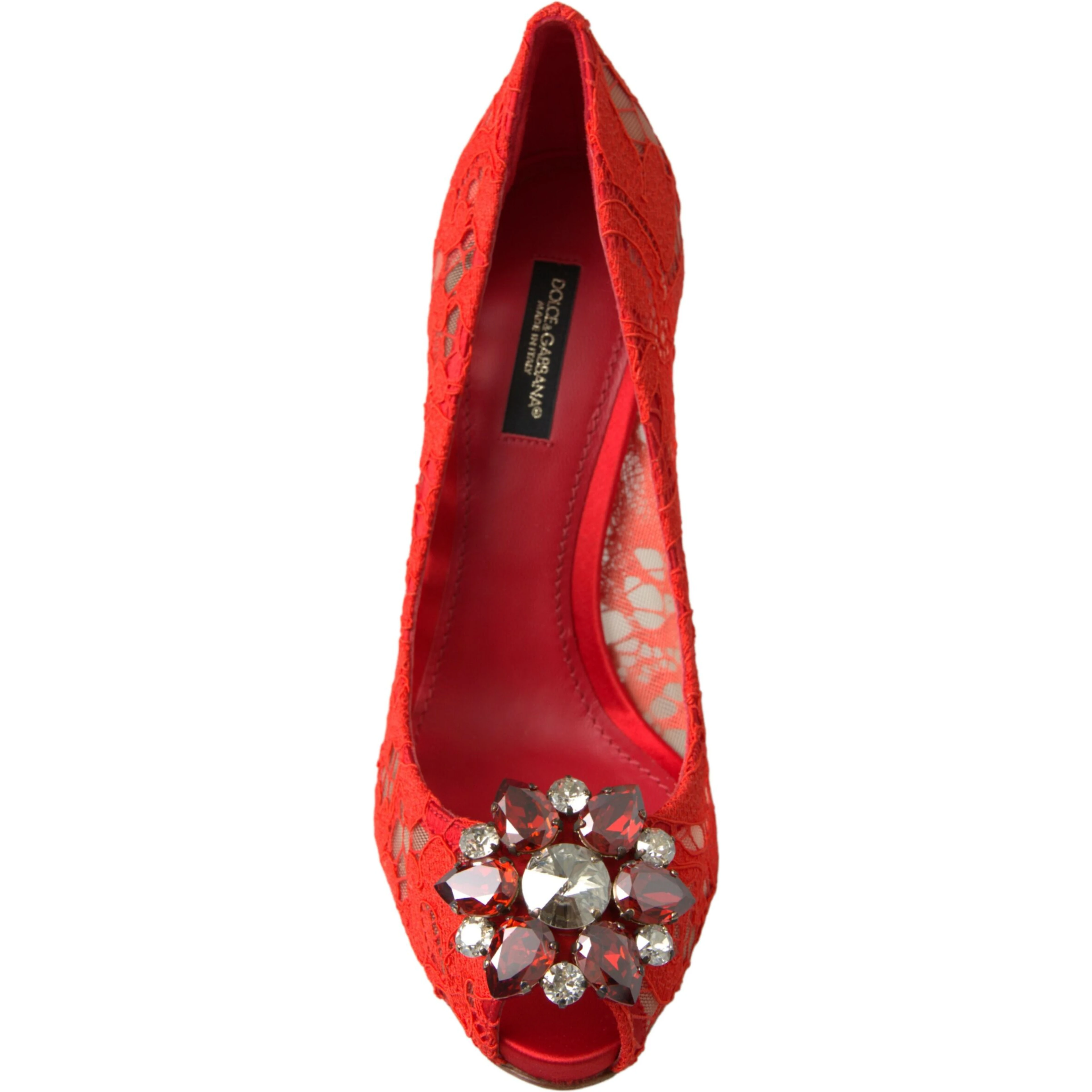 Red Taormina Lace Crystal Heels Pumps Shoes