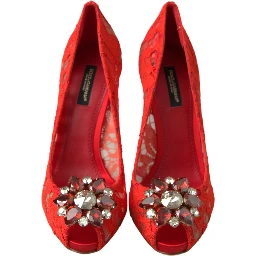 Red Taormina Lace Crystal Heels Pumps Shoes