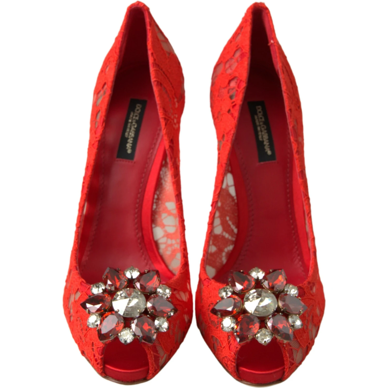 Red Taormina Lace Crystal Heels Pumps Shoes